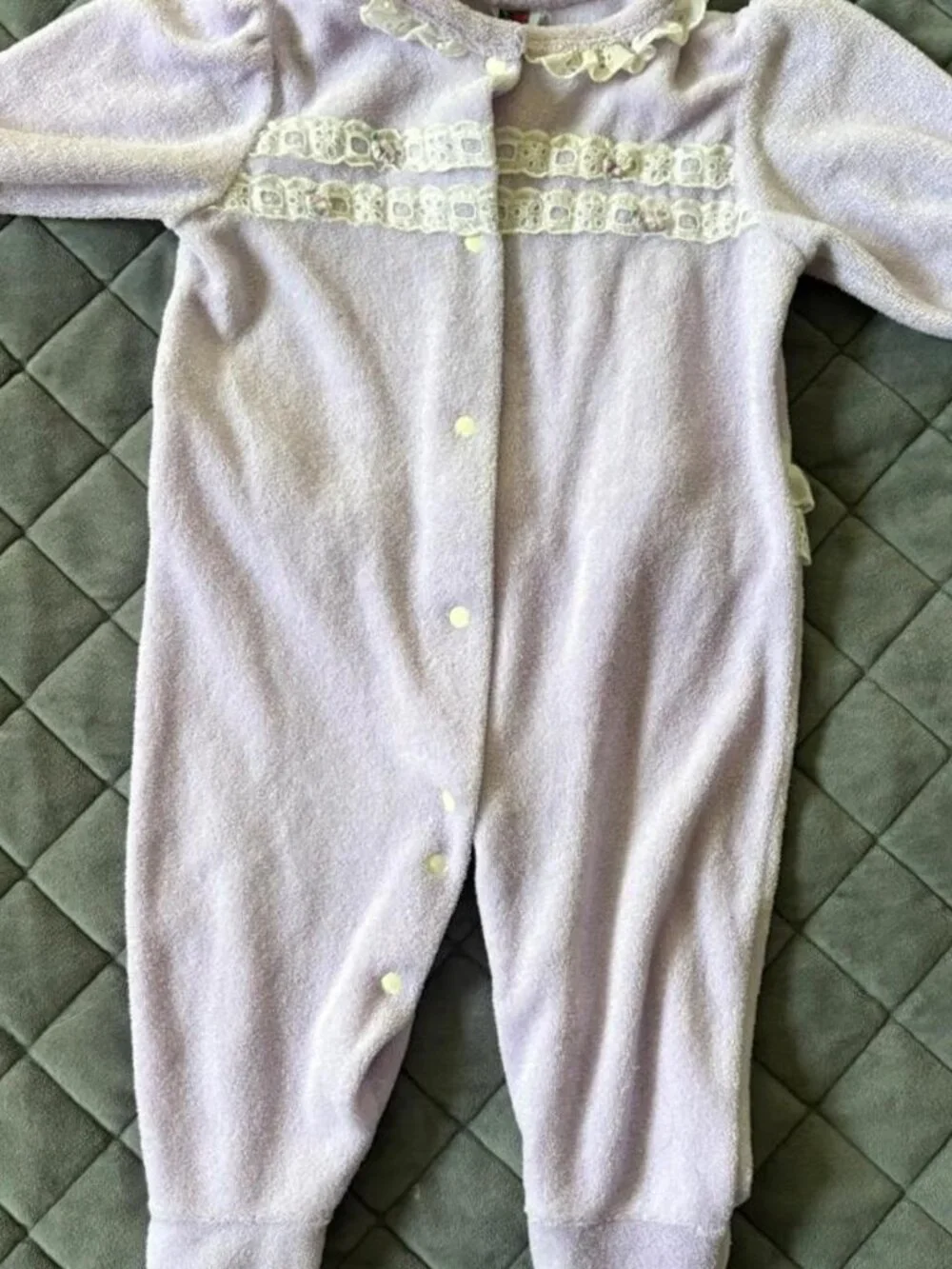 RARE Vintage 80s Carter's Baby Girl Purple Lace Trim Romper 3-6M Made in USA